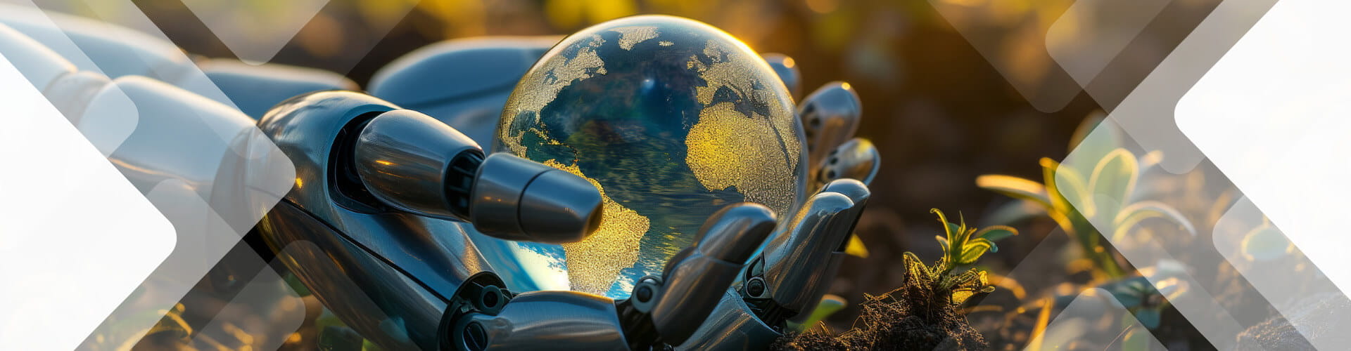 An image of a robot holding a globe.