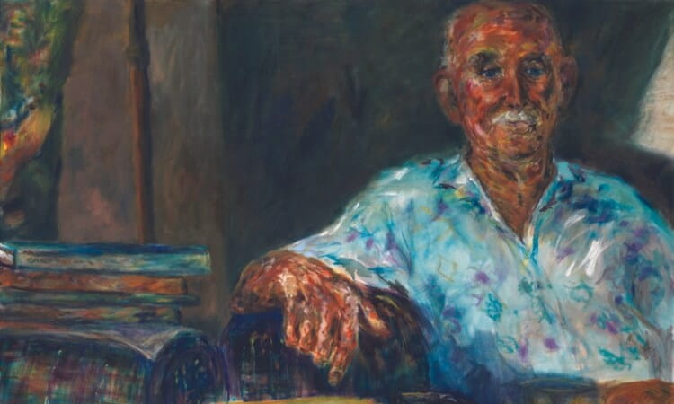 An oil on canvas artwork of Bruce Dawe by artist Sven Roehrs (Fryer Library accession number 100528). 